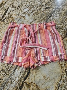 Indigo Rein Pink and Orange Striped High-Waist Tie-Front Shorts. Size M